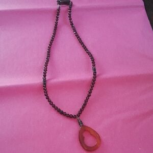 Elegant Agate Pendant Necklace with Garnet Stones, Sacramento artist mid 2000s